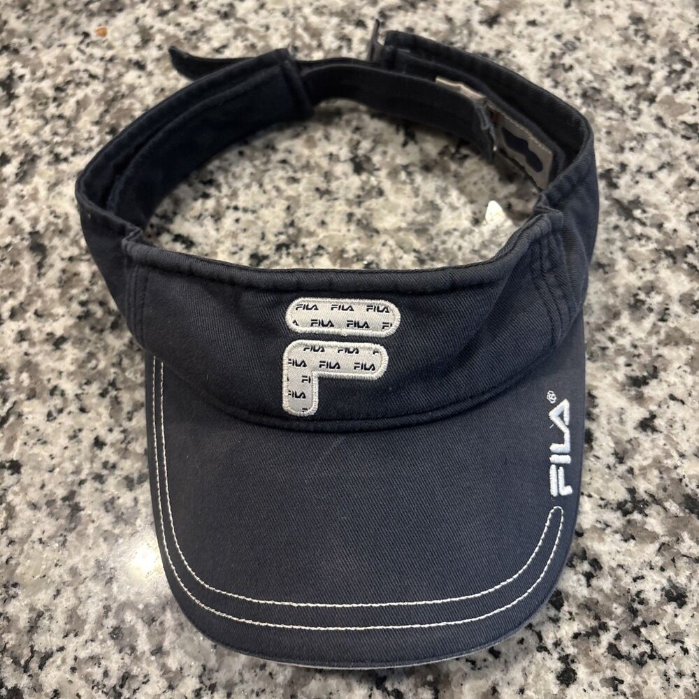 FILA Pickleball Visor Hat Navy Blue Red Polyester Unisex Adults One Size